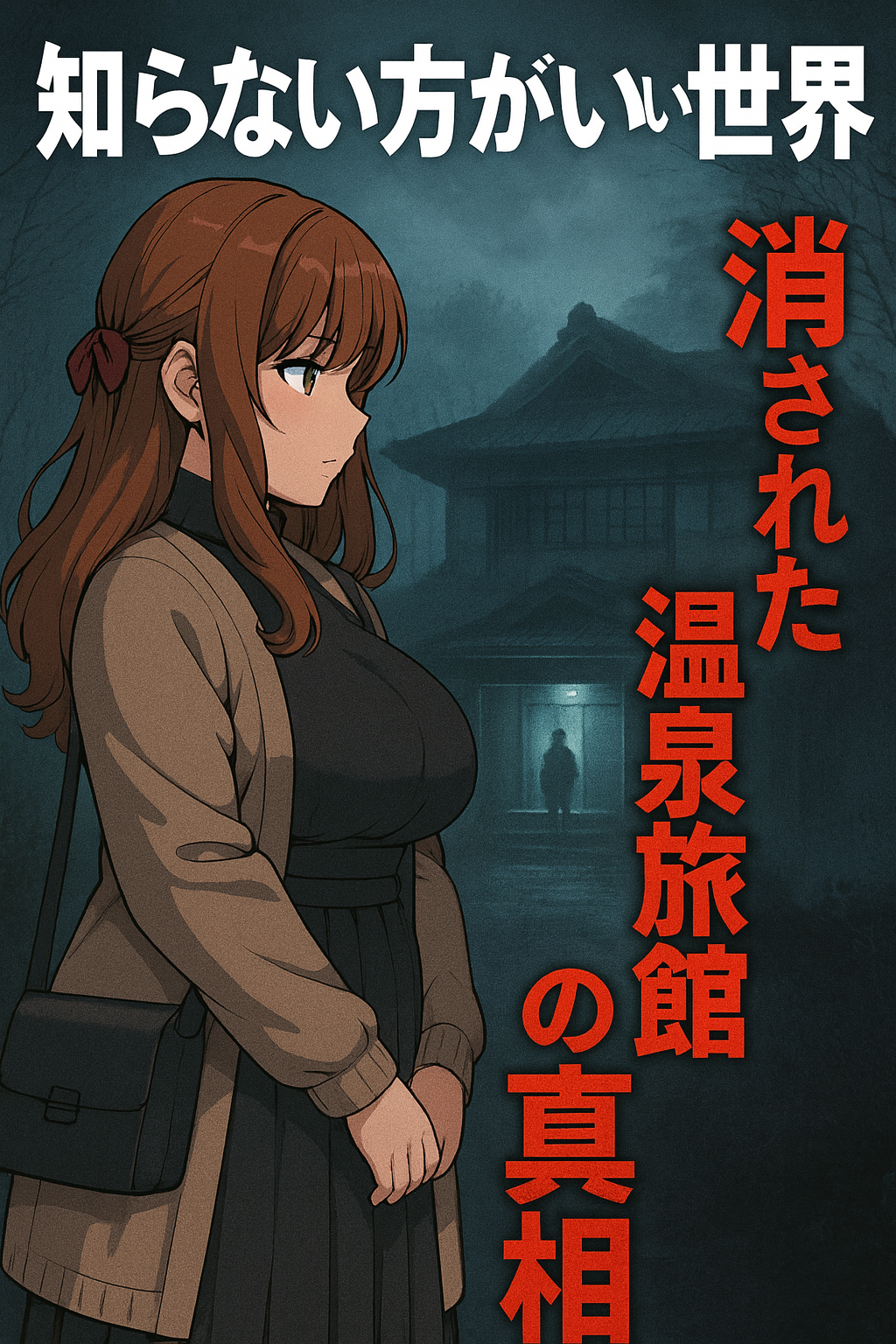 「知らない方がいい世界 消された温泉旅館の真相」というタイトルと、旅館を背景に立つ女性のイラスト。
